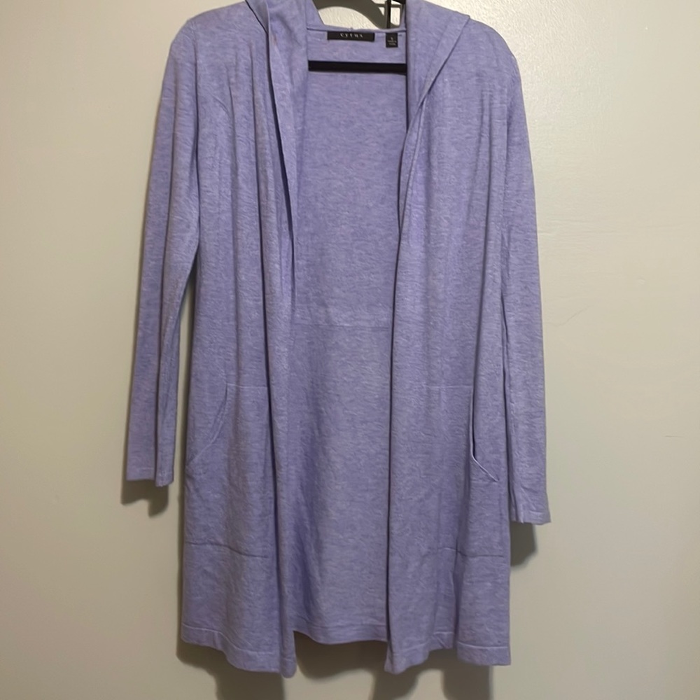 Blue hooded open cardigan in size small